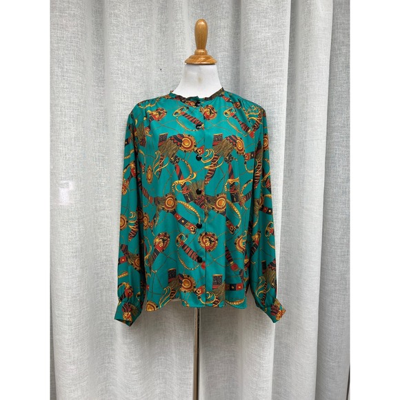1990 Cricket Lane turquoise Green chain tassels theme blouse ropes - Picture 1 of 10